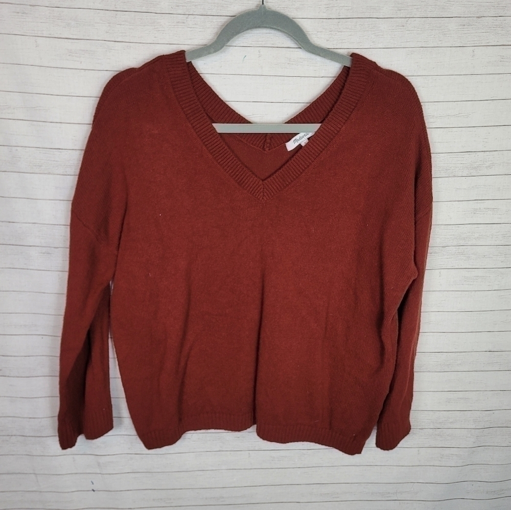 MADEWELL V-NECK RUSTIC RED SWEATER, SZ SMALL